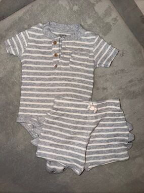 Carter's Gray and White Striped Waffle-Knit Two-Piece Set